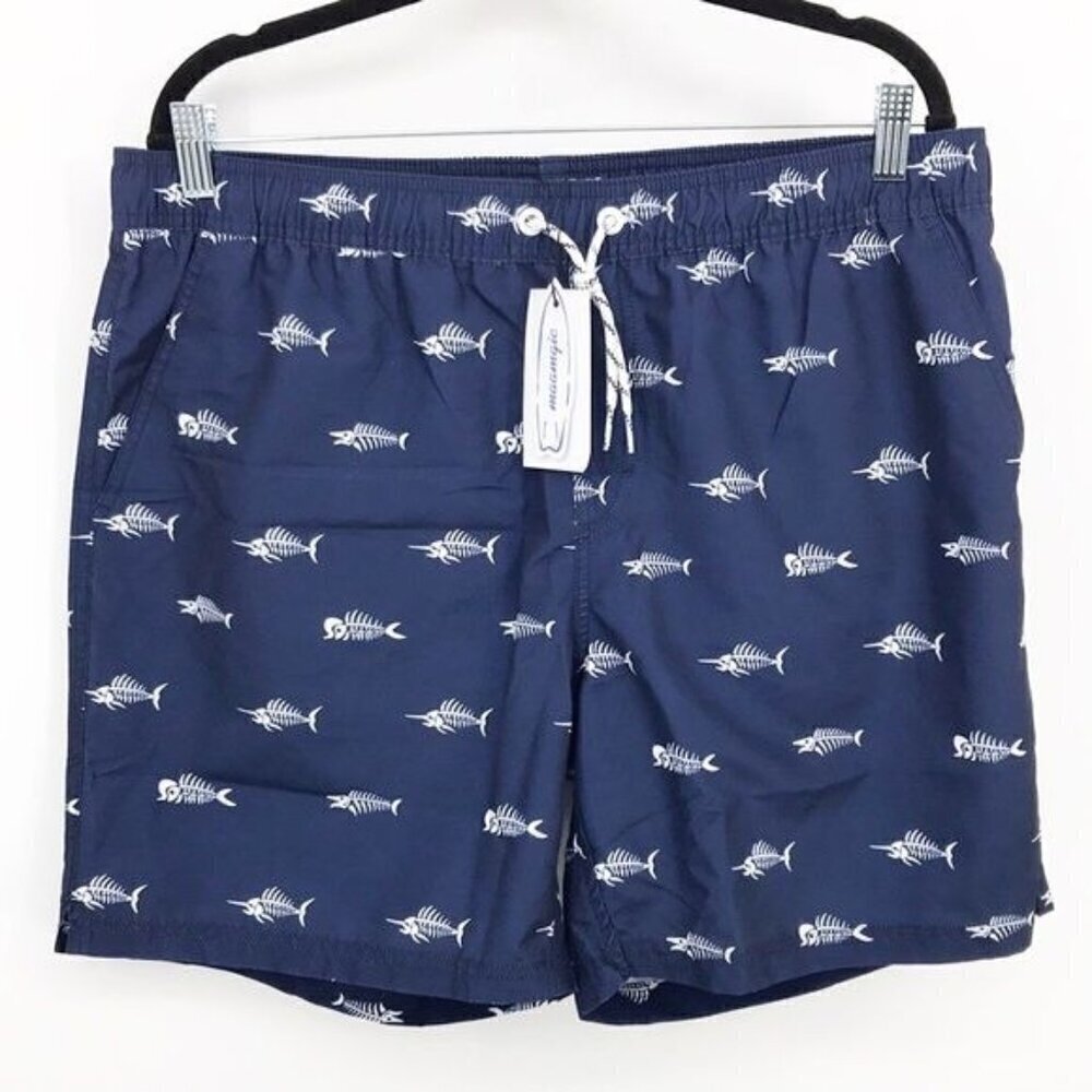 Fish‎ Skeleton Print Men's Swim Trunks Size XL New
